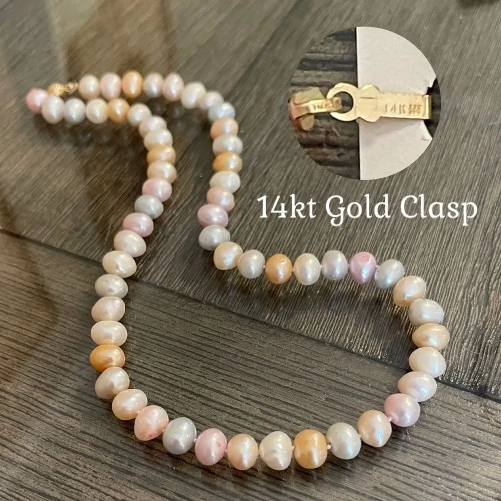 Pastel Multicolored Fresh Water Pearl Strand - Necklace 14kt Gold Clasp